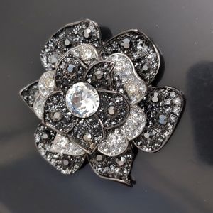 Chico's Vintage Gunmetal/Silver Tone Rhinestone Flower Brooch